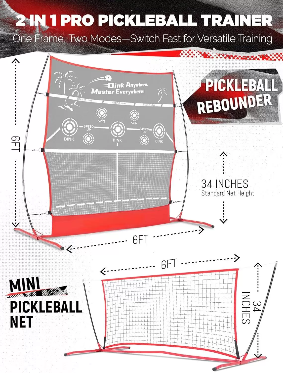 6*6FT 2-i-1 Pickleball Reboundern&auml;t