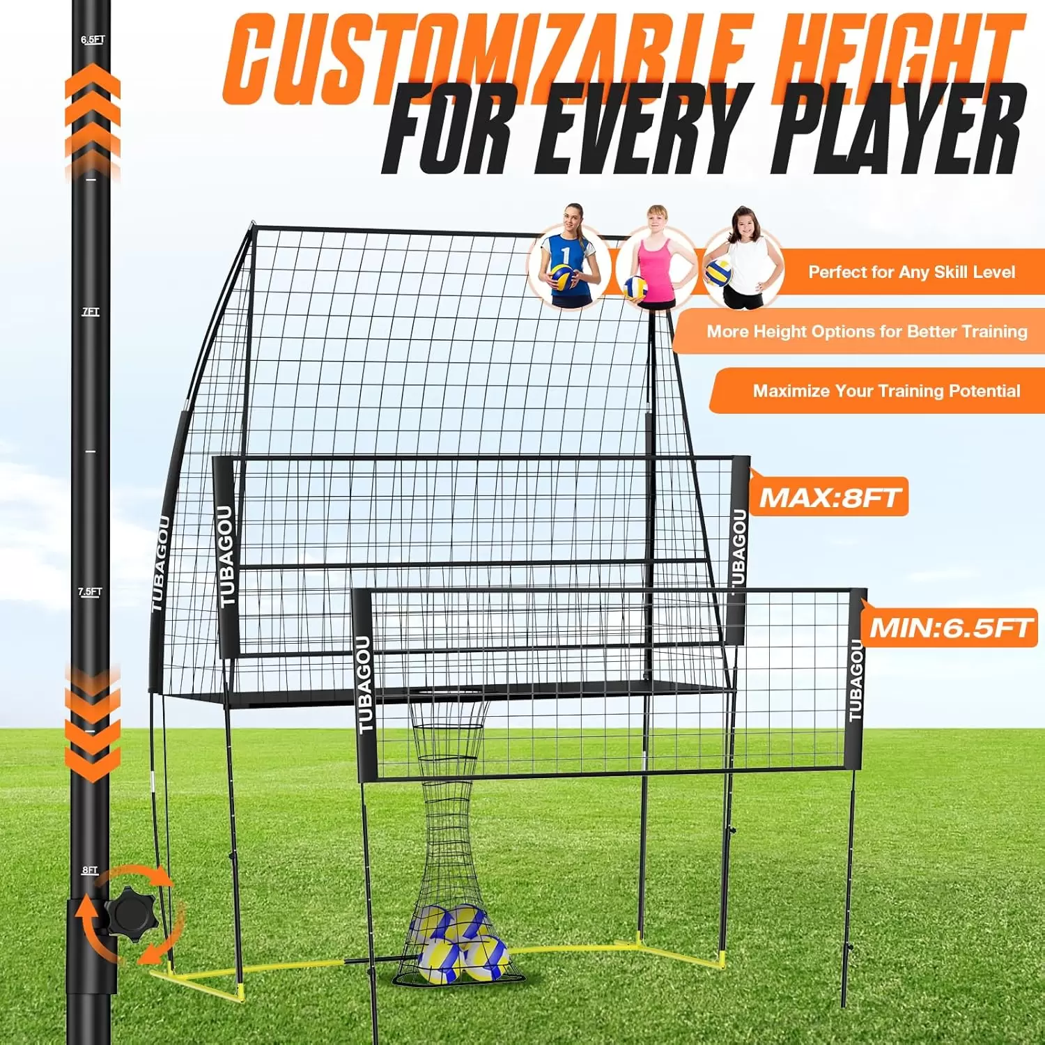 Volleybolltr&auml;ningsn&auml;tstation med justerbar h&ouml;jd och bollretur