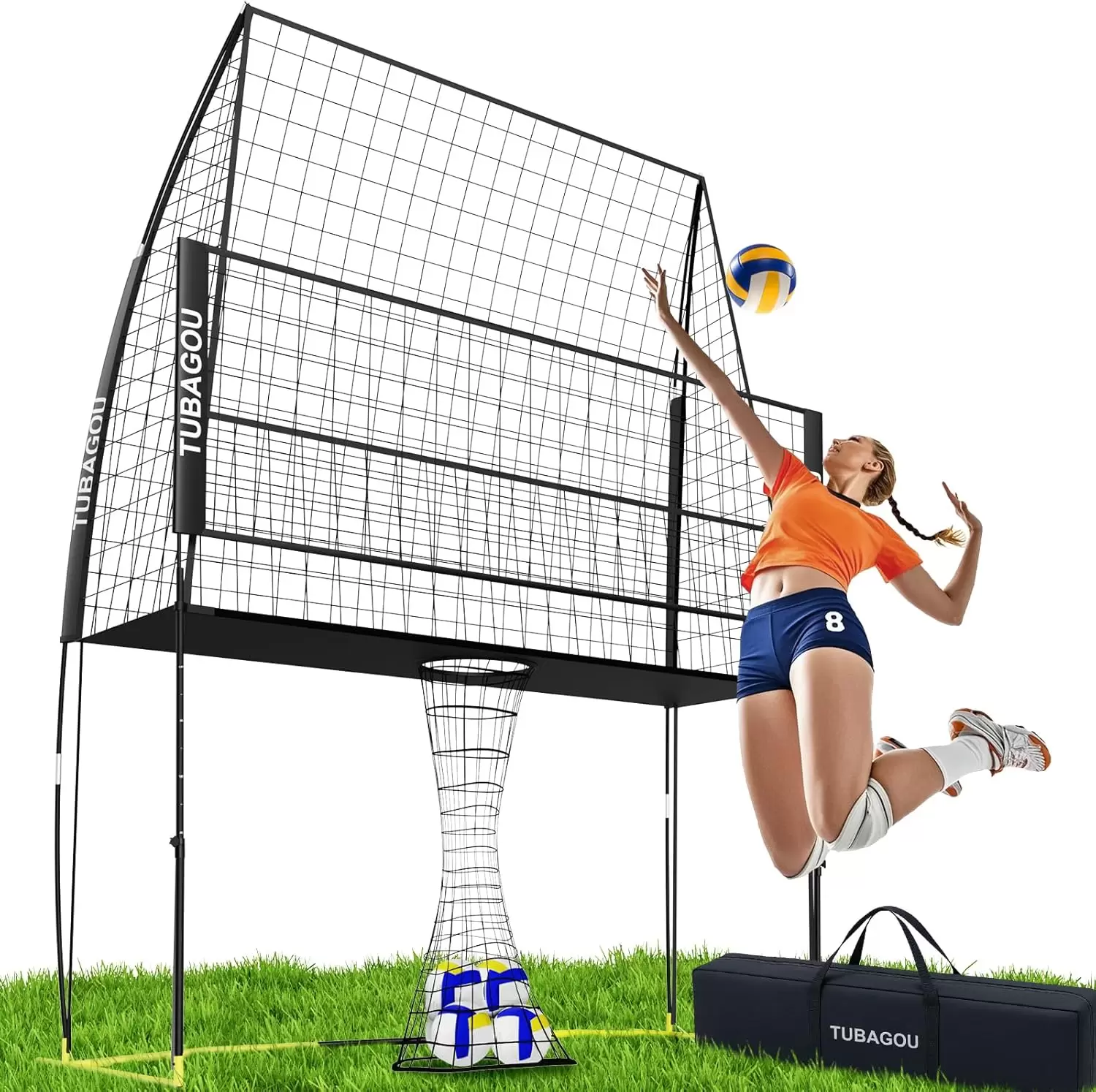 Volleybolltr&auml;ningsn&auml;tstation med justerbar h&ouml;jd och bollretur